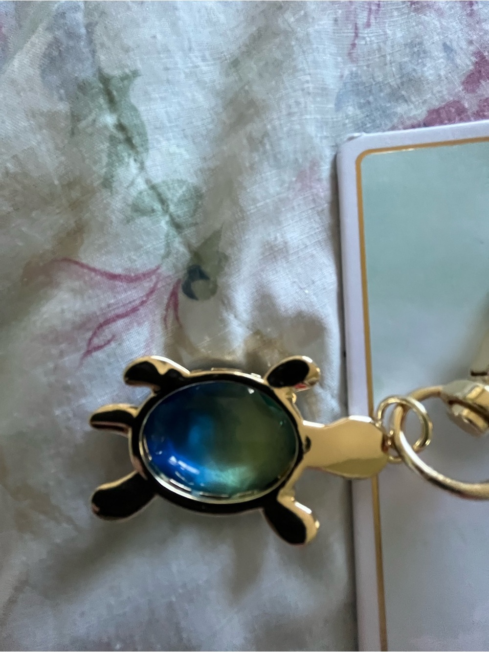 NWT True Form Blue & Green Crystal  Handbag Charm Keychain Gold /Rhinestone